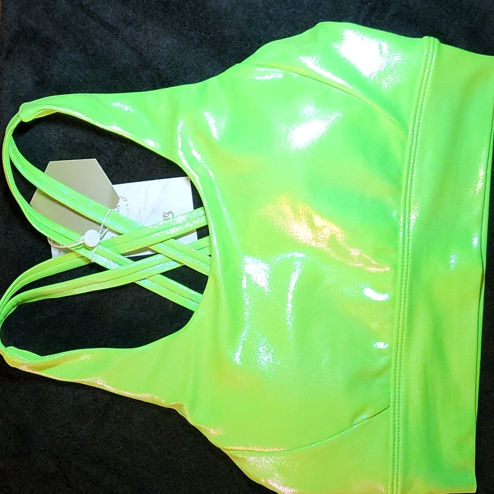Buffbunny Holographic Green sports bra V2, size small, brand new with tags